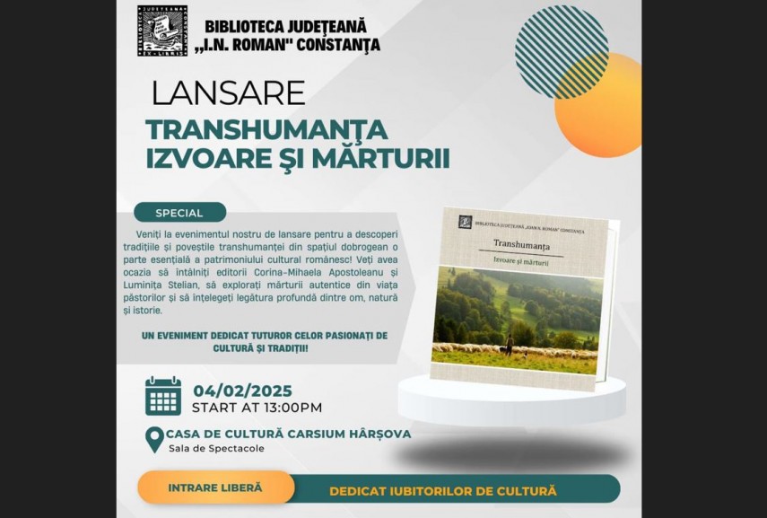 biblioteca judeteana ioan n roman constanta prezinta la casa de cultura harsova volumul transhumanta izvoare si marturii 67a1c3be789f6
