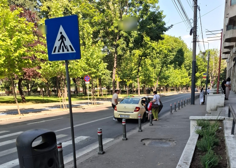 coada la trecerea de pietoni din cauza unui taximetrist care a pornit luminile de avarii pentru a mai discuta cu clientii in fata magazinului 685b29d39658d