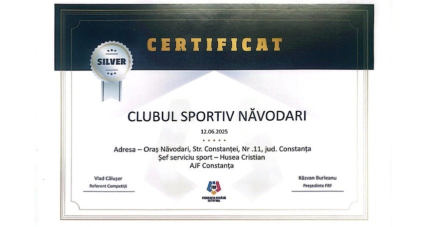 certificat silver din partea federatiei romane de fotbal pentru centrul de copii si juniori al cs navodari 6884ddd7e1ea6