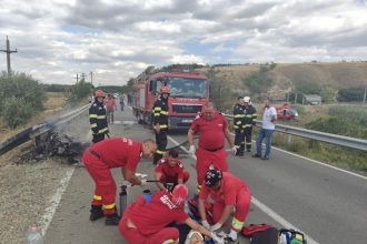 video accident cu doua motociclete dintre care una a luat foc au intervenit pompierii si elicopterul smurd 68ab82aec81c9
