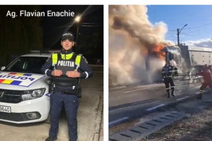 video scene dramatice in castelu un camion ardea in mers iar soferul nu si a dat seama un politist i a salvat viata 68eb9c68a2982