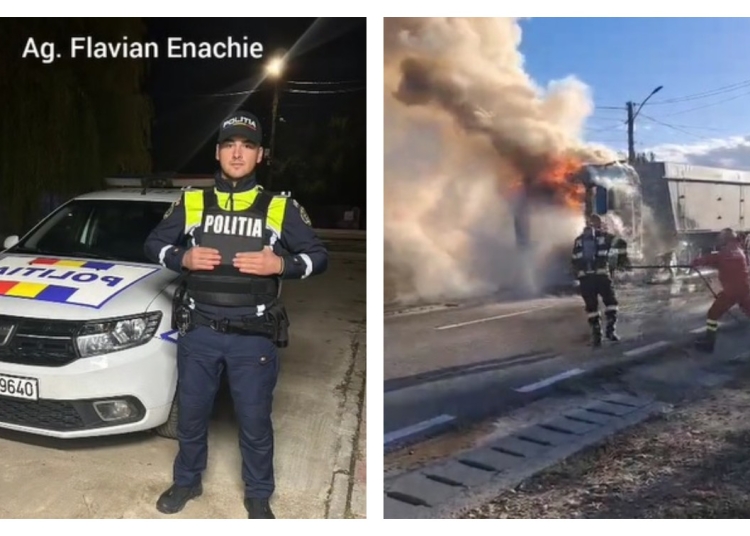 video scene dramatice in castelu un camion ardea in mers iar soferul nu si a dat seama un politist i a salvat viata 68eb9c68a2982