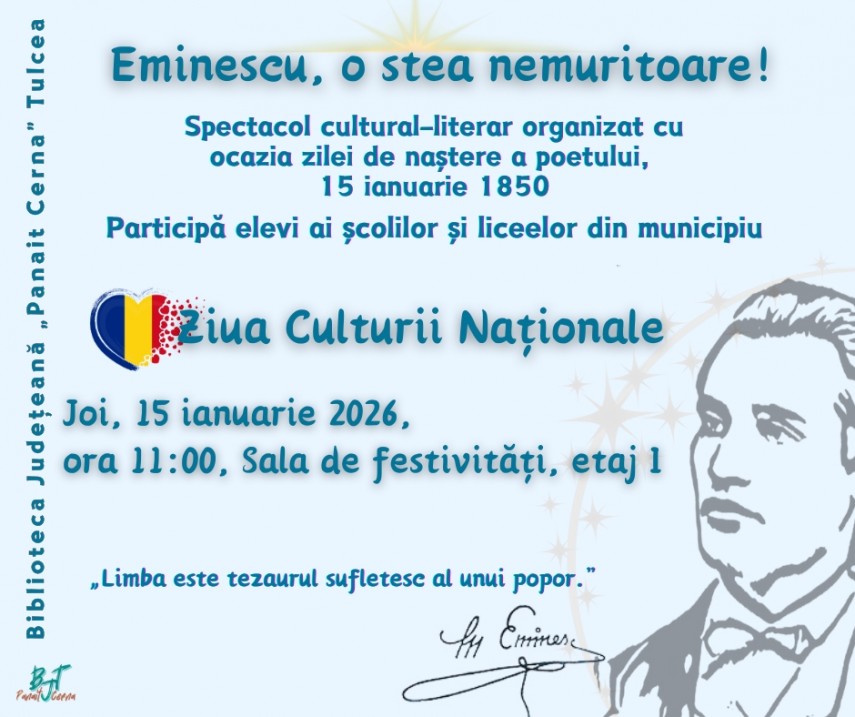 elevii de la scolile si liceele din tulcea celebreaza ziua lui mihai eminescu la biblioteca judeteana panait cerna 6964be5871dd0
