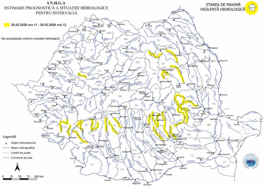 cod galben de inundatii pe rauri din mai multe judete avertizare hidrologica pana luni 69c7fe350c0a6