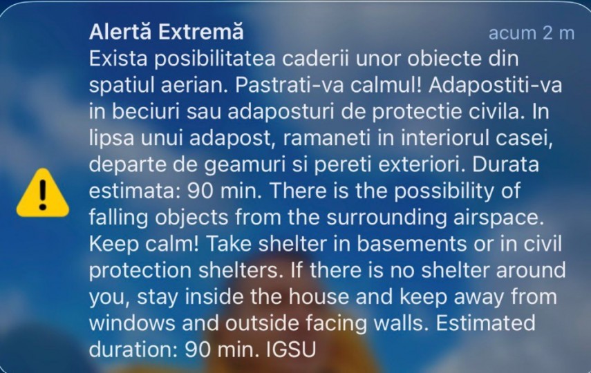 mesaj ro alert in nordul judetului tulcea posibila cadere de obiecte din spatiul aerian 69c049b69f8ab