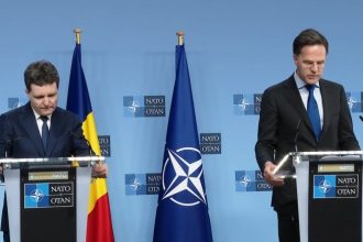 presedintele nicusor dan si secretarul general nato mark rutte sustin astazi o conferinta de presa comuna dupa intrevederea de la sediul aliantei 69bbb7860f3fb