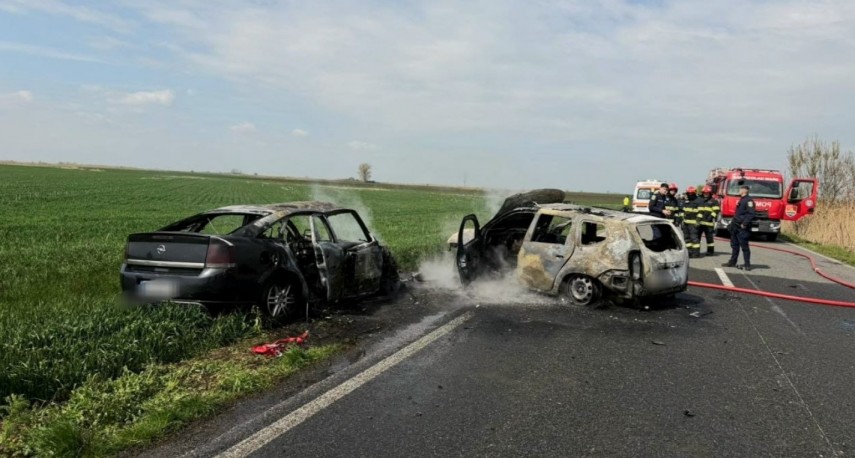 grav accident rutier in sambata mare un autoturism cuprins de flacari dupa impact 69da1edd662f7