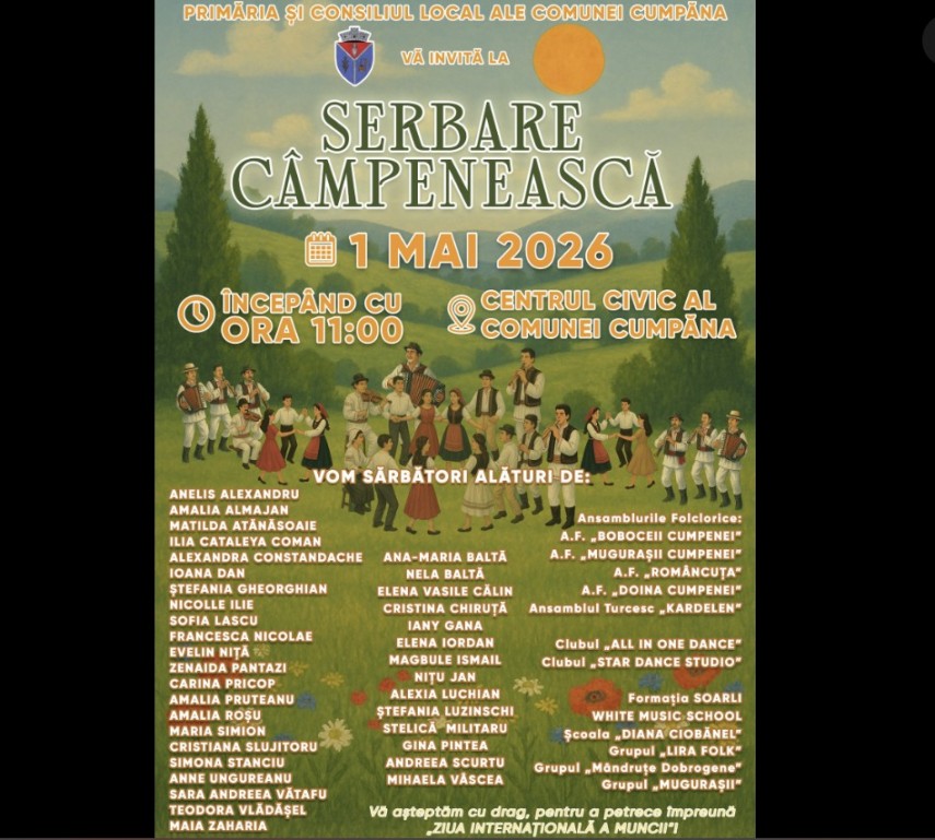 schimbare de ultim moment pentru 1 mai in cumpana serbarea campeneasca mutata din cauza vremii 69f20e46e5042